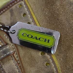 SOLD Vintage Coach Metal Silver Hangtag With Green Accents Bag 2004 Suede Tote